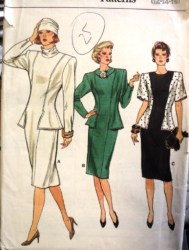 9715 VOGUE STRAIGHT SS-LS PEPLUM DRESS PATTERN 12-16 uncut